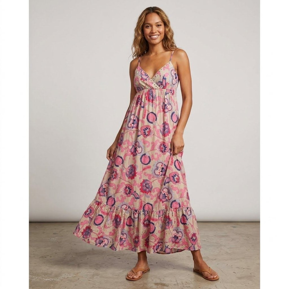 INC International‎ Concepts Pink Floral Sequin Cotton Maxi Dress Size 8 Boho